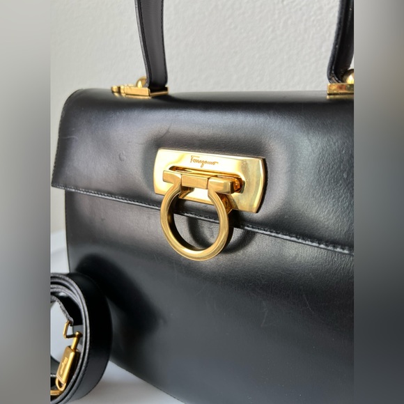 SALVATORE FERRAGAMO Iconic Top Handle Gancini Black Leather Crossbody Bag 212181 - Picture 8 of 16